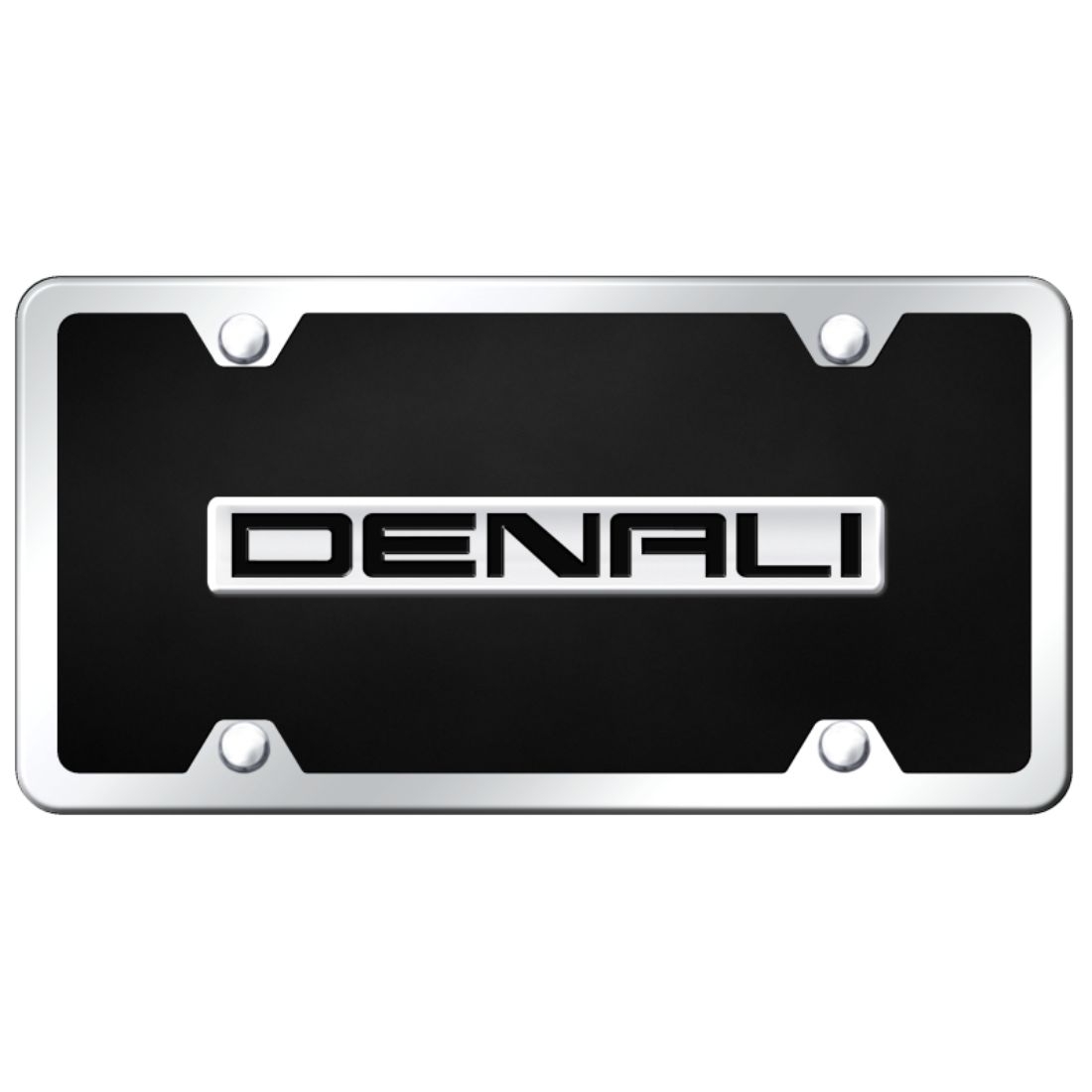 Genuine GMC Denali Name Acrylic Front License Plate Novelty Black Gloss