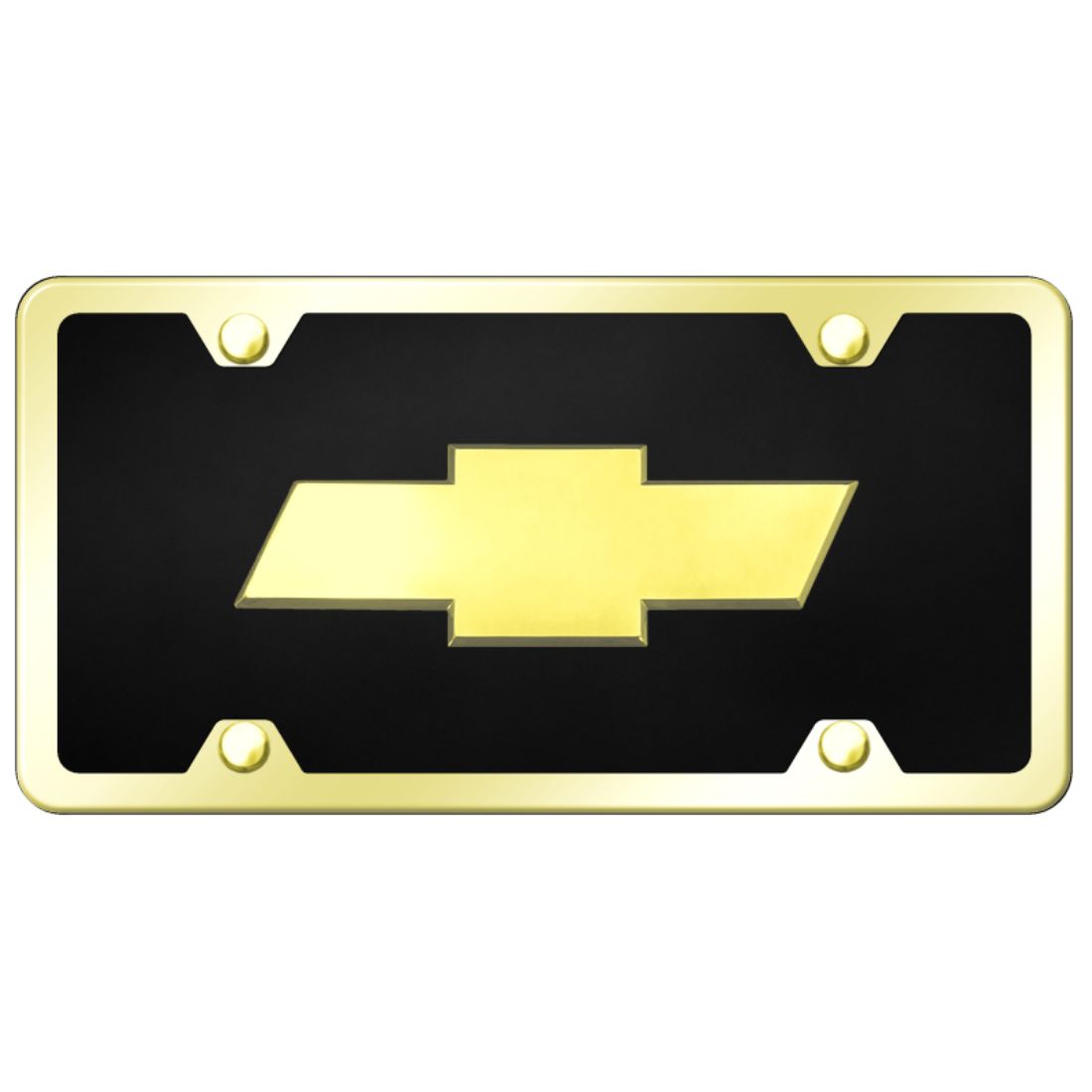 2X Yellow CHEVY Logo Chevrolet Black Stainless Steel License Plate Frame W// Caps