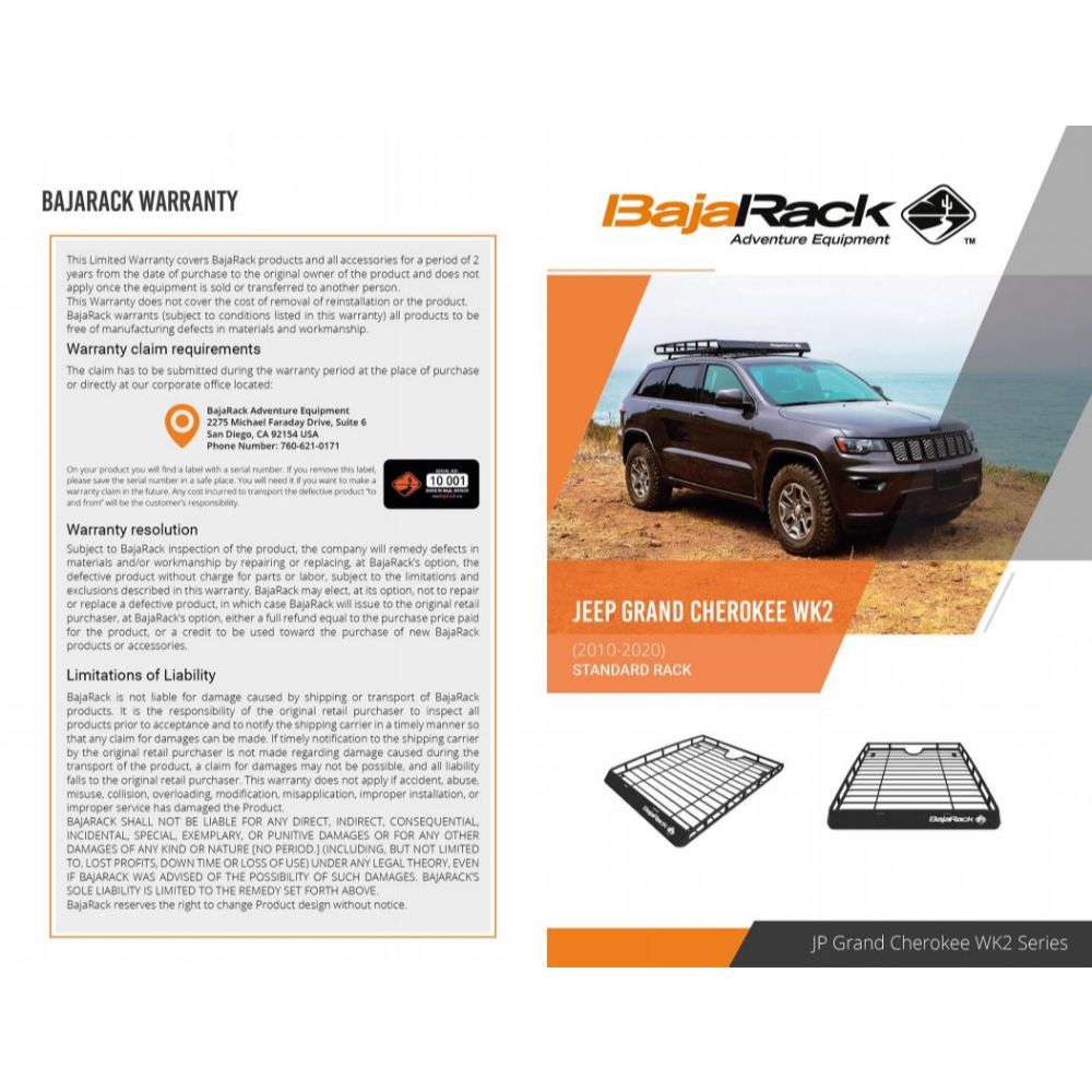 BajaRack Standard Roof Basket For Jeep Grand Cherokee WK2 2010+