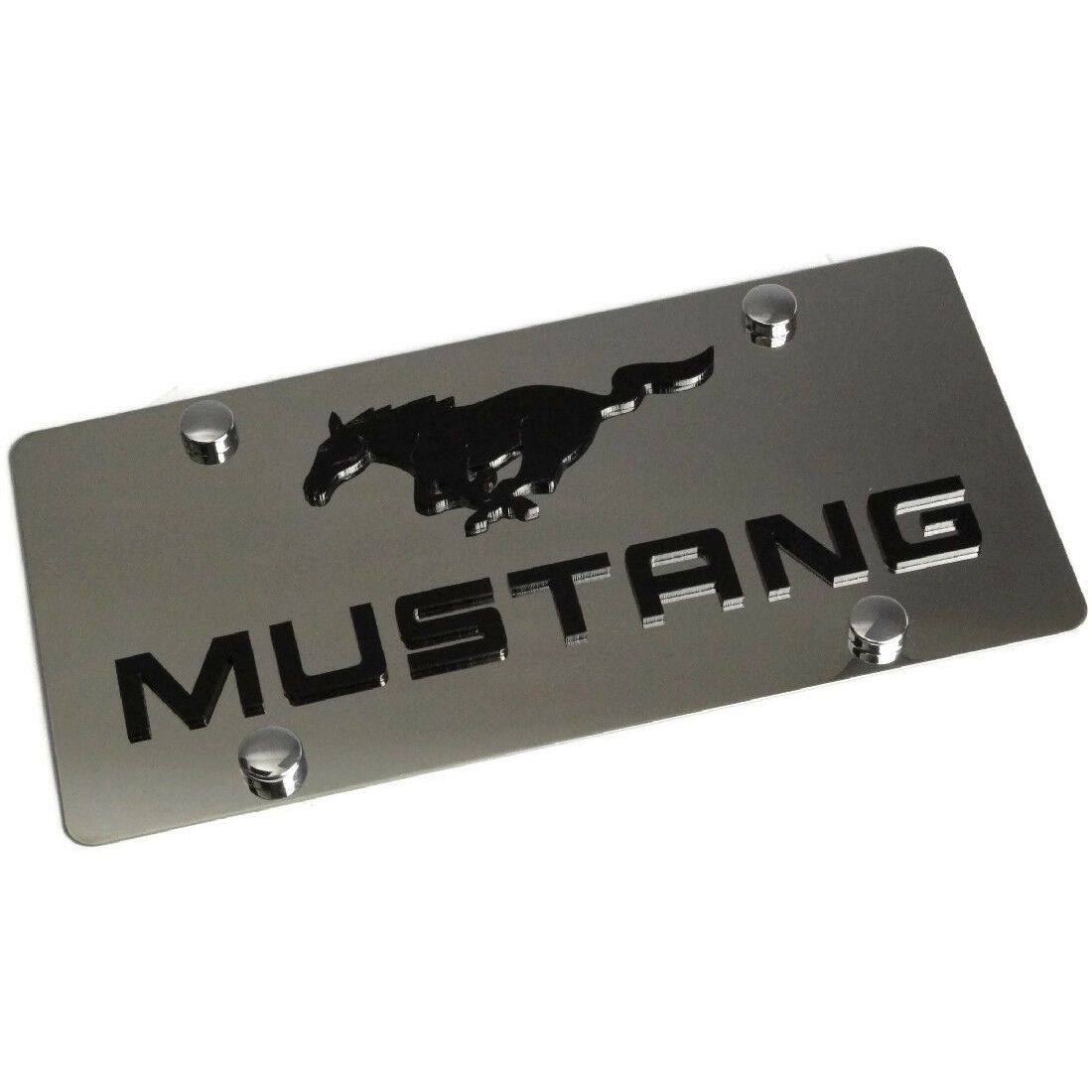 Ford Mustang Logo Front 3D Mirror Stainless Steel License Plate Frame with Caps