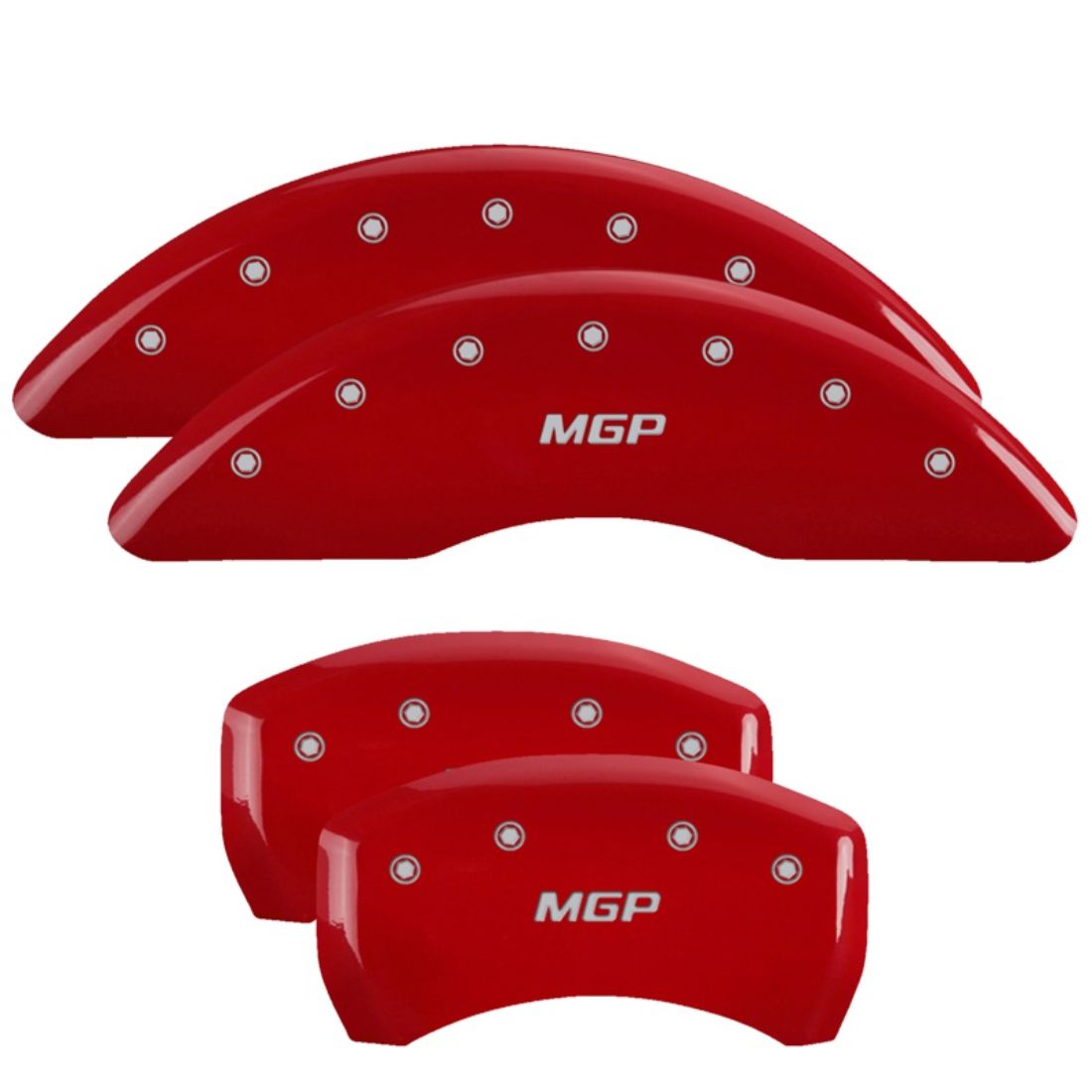 Set of 4 MGP Caliper Covers 17112SMGPRD MGP Engraved Caliper Cover with Red Powder Coat Finish and Silver Characters,